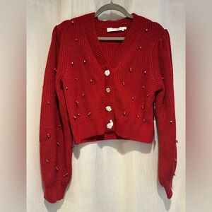 NWT! ASTR the Label Delsie Pearl Red Embellished Cardigan Sweater - M
